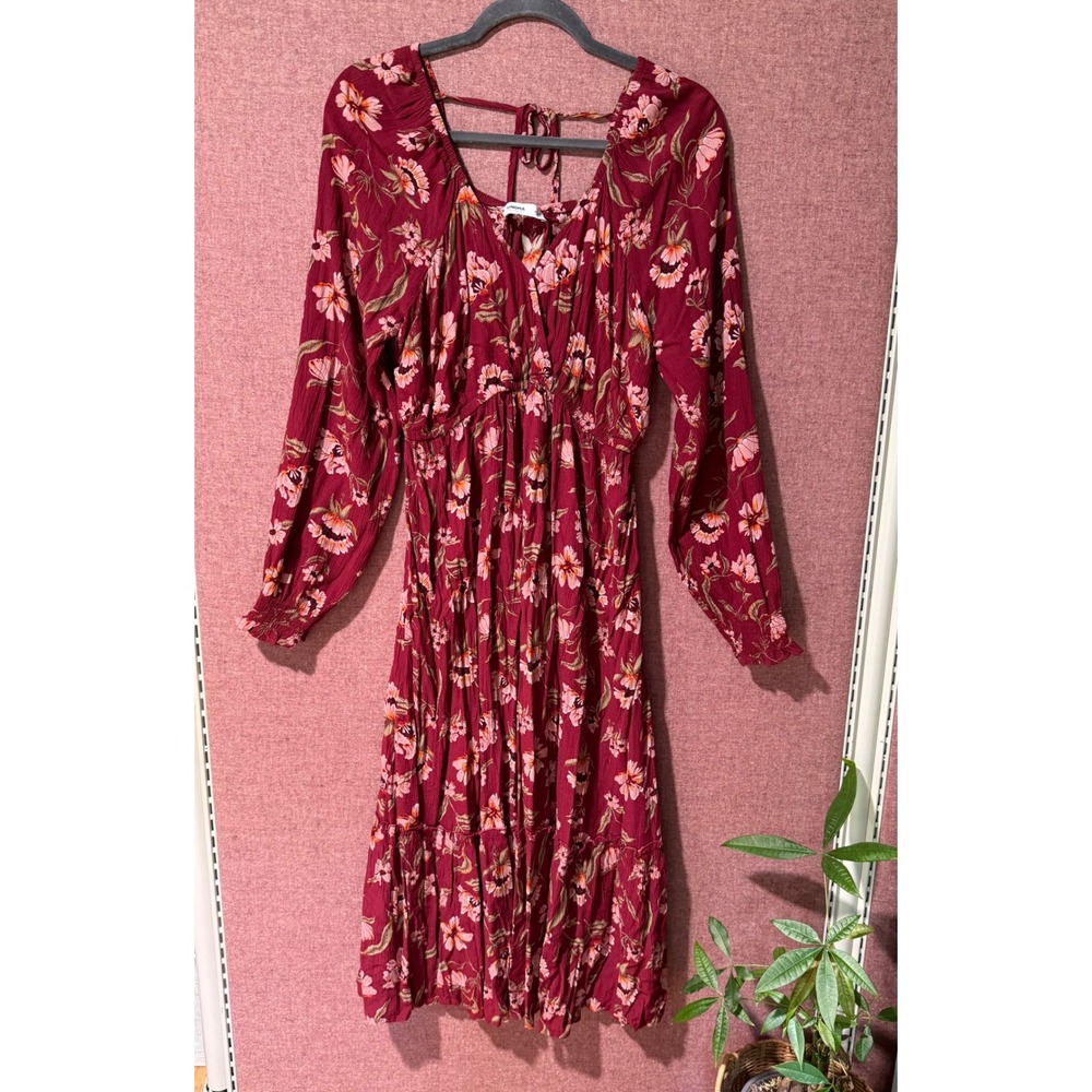 Sonoma Maternity Dress Small Burgundy Floral Peasant Boho Midi Cottagecore